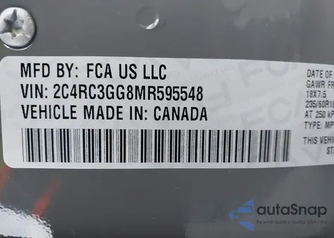 2021 Chrysler Pacifica Limited Awd z USA, uszkodzony, nr VIN 2C4RC3GG8MR595548